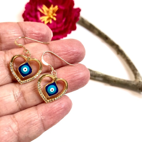 Evil Eye Earrings, Hamsa, Heart, Protection, Boho - Picture 3 of 11